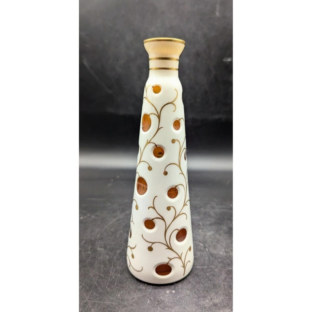 Vintage German Bohemian Amber Cased Glass 9"‎ Small Decanter Vase